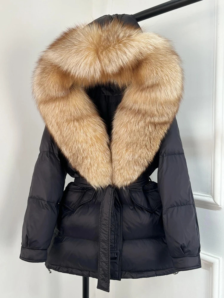 Janveny Large Fox Fur Collar Hooded Winter Puffer Jacket Women Thick Warm Duck Down Coat Female Parkas Outwear 250811