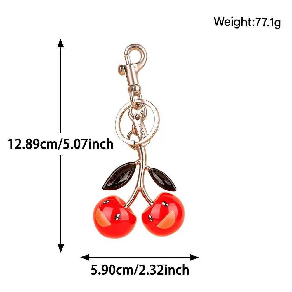 Fashionable Red Cherry Resin Keychain Smiley Face Bag Pendant Womens Backpack Accessory Dangle Keyring Y250815