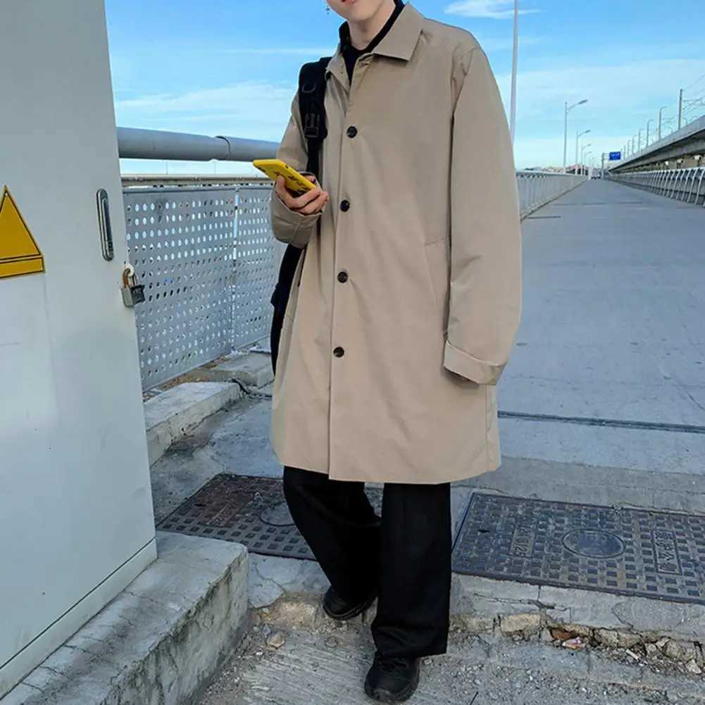 Versatile Men Outerwear Stylish Mens Lapel Windbreaker Coat with Double Breasted Design Pockets Loose Fit Casual for Men W250815