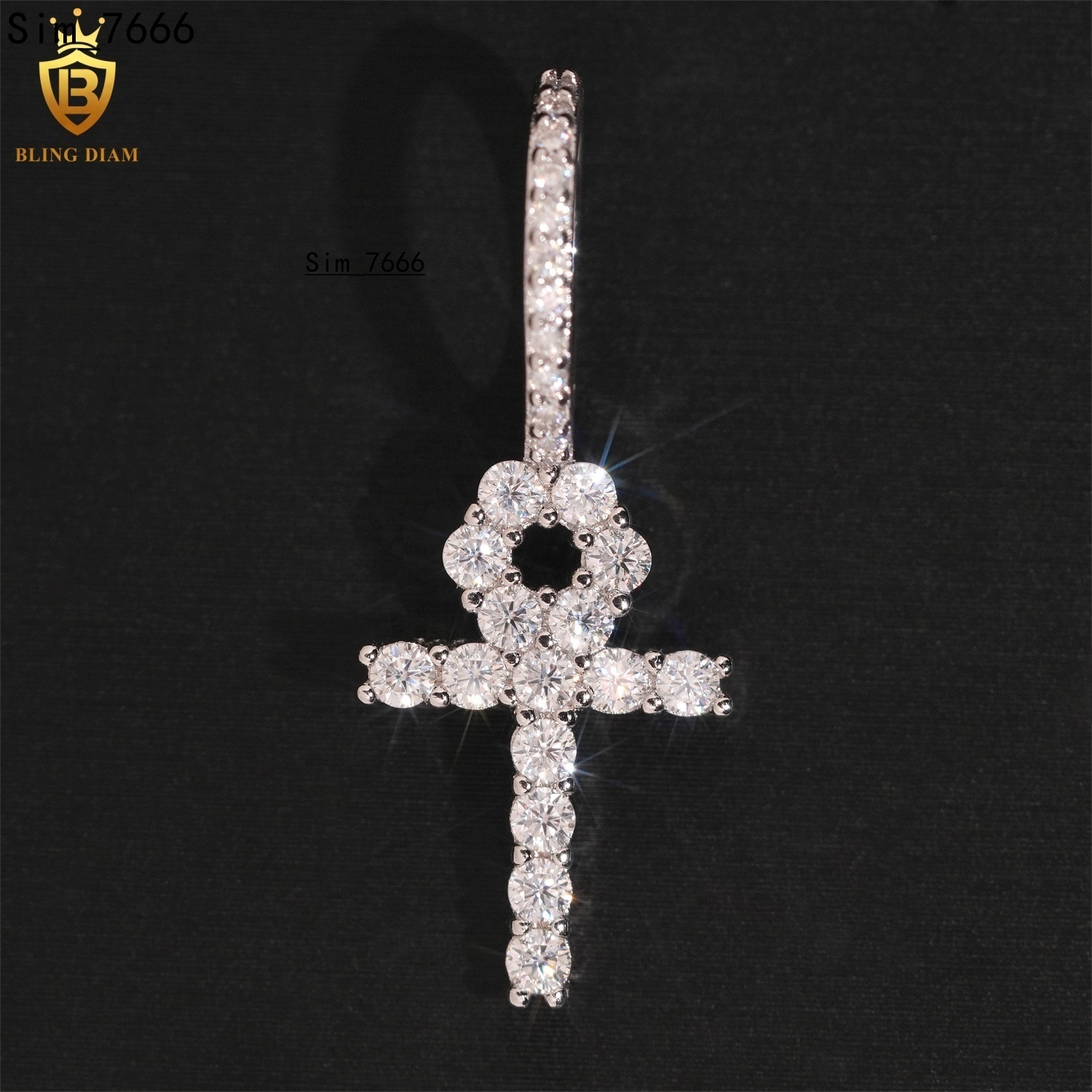 D Color VVS Moissanite Diamond Pass Diamond Tester Hip Hop Luxury 925 Sterling Silver Iced Out Cross Pendant