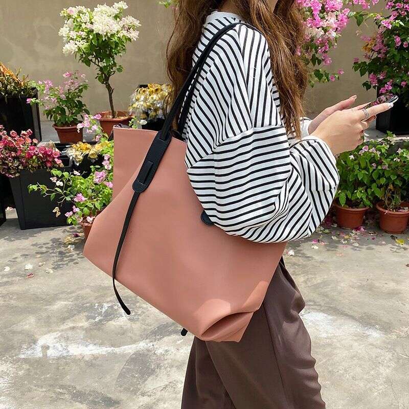 new Korean version PU leather waterproof soft surface simple tote casual large capacity single shoulder bag,