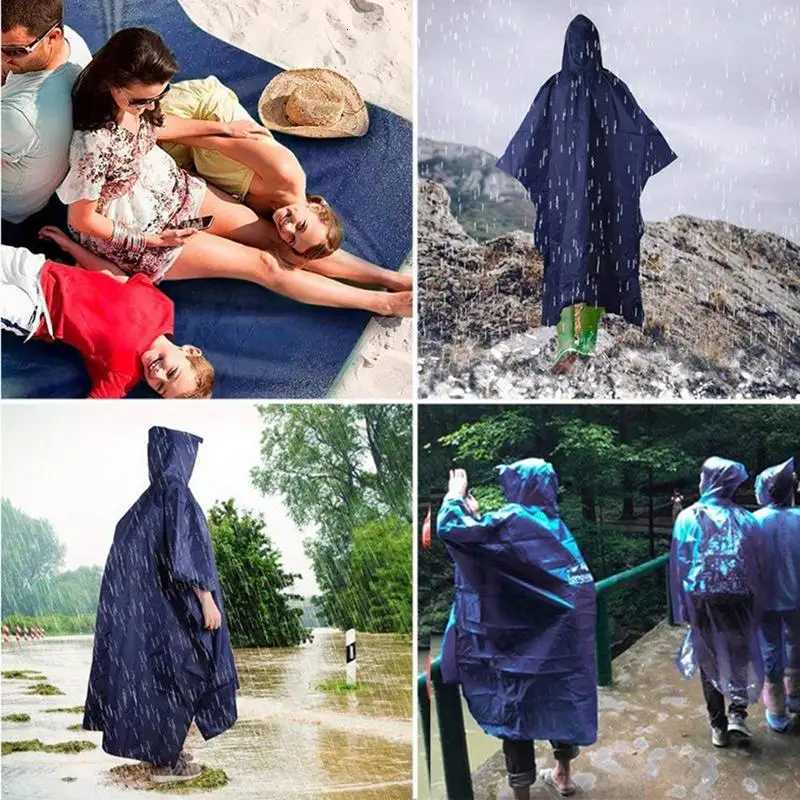 Hooded Rain Poncho Waterproof Portable Outdoor Canopy Lightweight Raincoat Hiking Hooded Coat for Hiking Camping adults Y250814