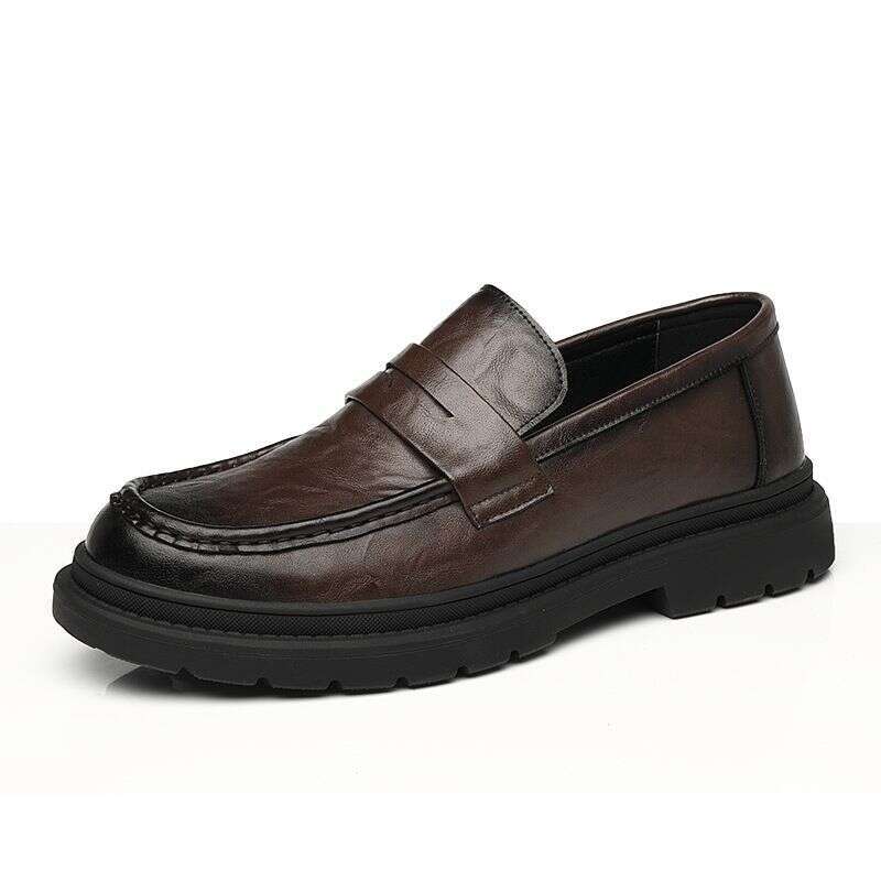Korean Version Leather Shoes For Business And Leisure, British Style Shoes, Round Toe, Hand Grip Pattern, Trendy Men's