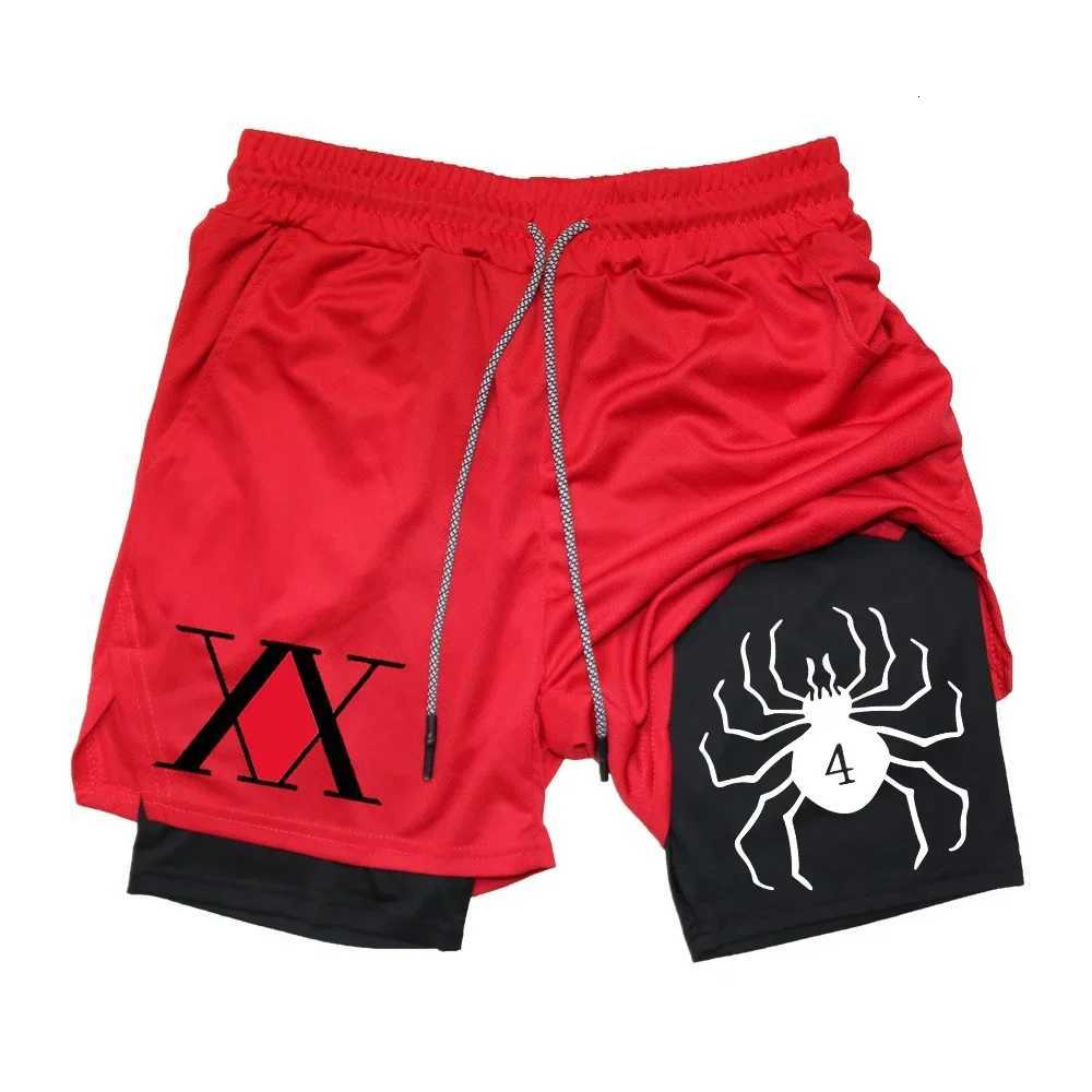 Mens Anime Hunter x Hunter Gym Shorts 2-Layer 2 in 1 BreathableQuick Drying Sweat Absorb Gym Running Sports Shorts Y250814