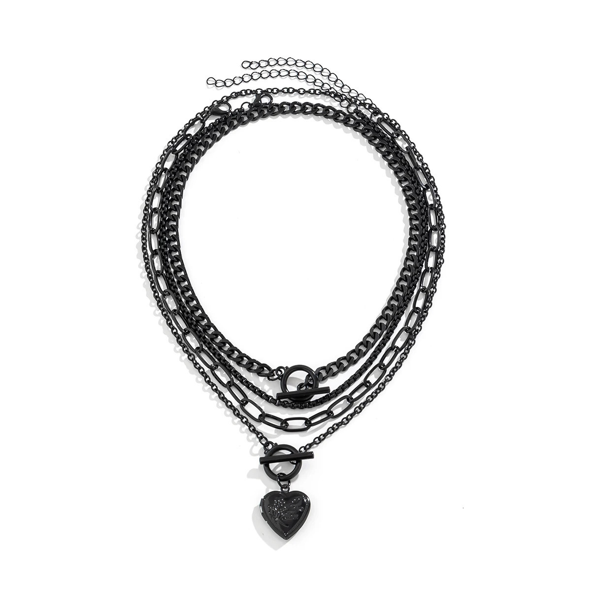 Salircon Punk Black Spray Paint Multi layered Chain Choker Fashion Star Heart Shaped Pendant Necklace Womens Aesthetic Jewelry 250811
