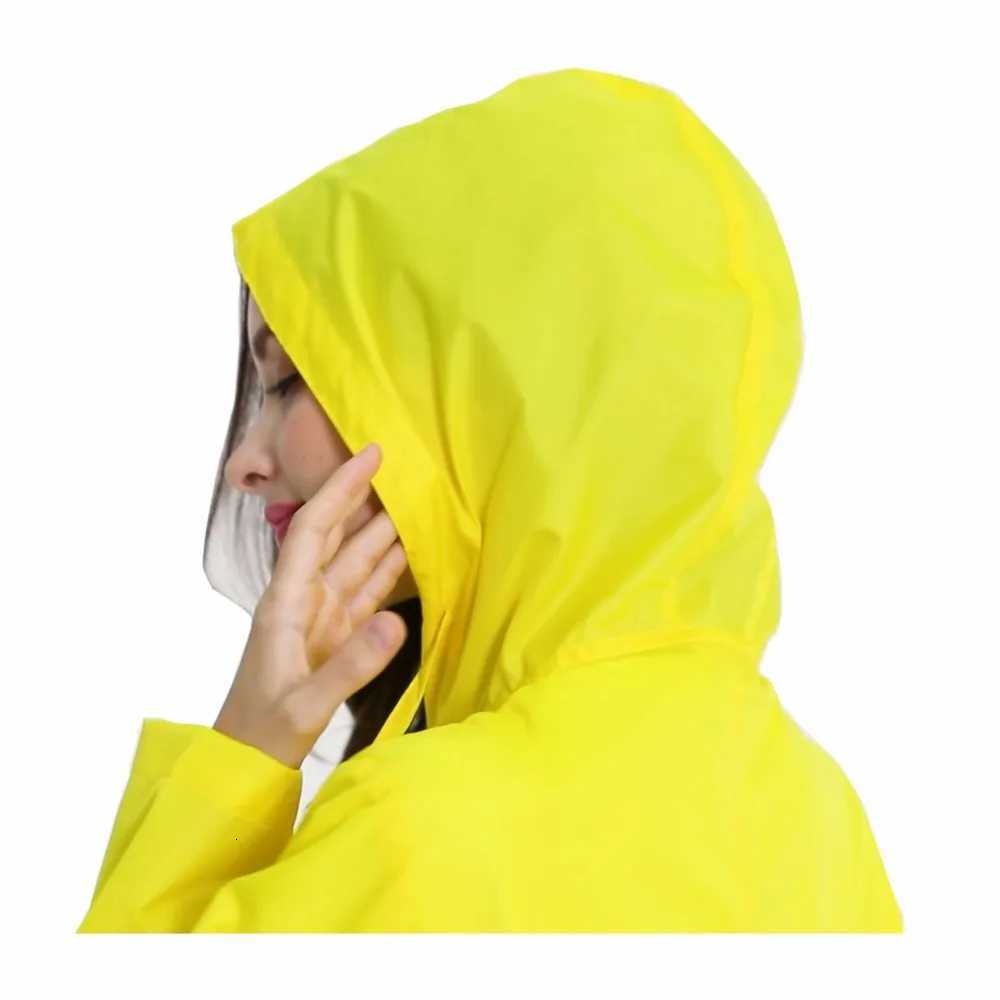 Womens Stylish Solid Yellow Rain Poncho Waterproof Raincoat with Hood and Pockets Y250814