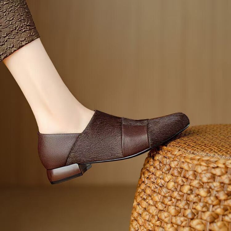 Designer Splicing Lefu Shoes 2025 New Anti slip Round Head Shallow Multi functional Single Shoe