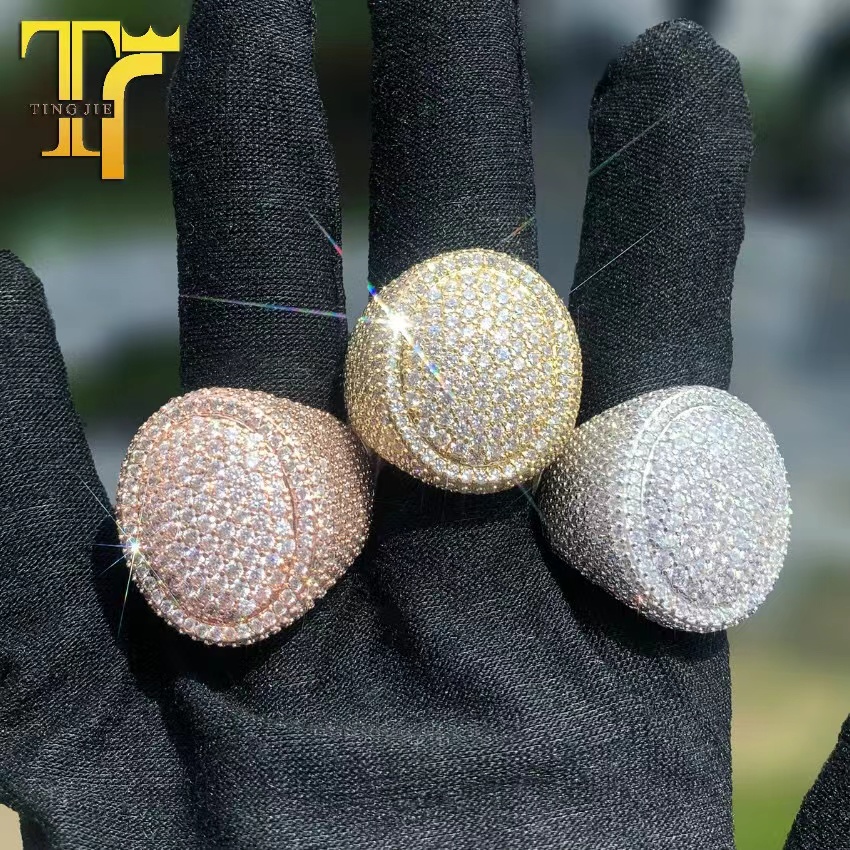 Solid 10K 14k Gold Luxury Round Brilliant Lab-Grown Diamond Cluster Signet Men Ring Hip Hop Style Fine Diamond Mens Ring