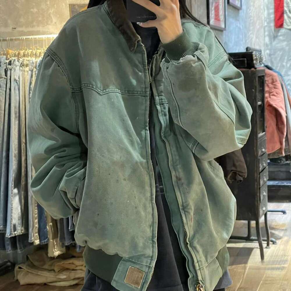 Carh Collaboration Stu Vintage Washed Canvas Turn-Down Collar Jacket J14 Loose Couple Zipper Coat B5