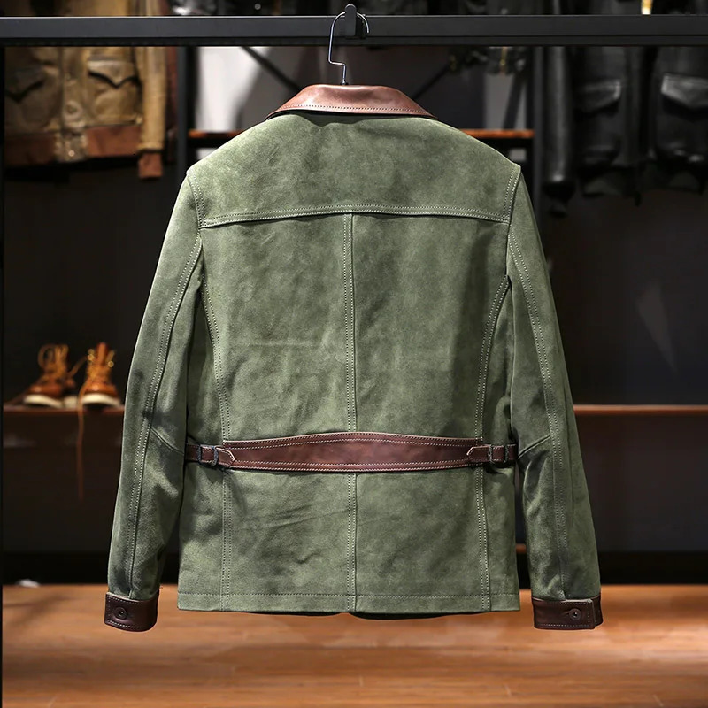 High Quality Plus Size Genuine Leather Clothing Mens Lapel Casual Suede Cowdide Jackets 250808