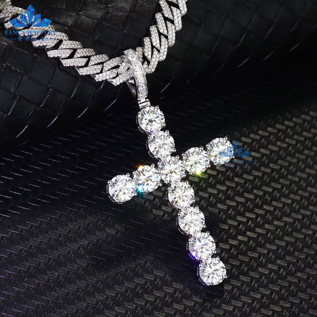 10mm 10K/14K/18K Gold D VVS1 Moissanite Cross Pendant Charms Can Pass Diamond Tester Hip-Hop Style Jewelry for Children