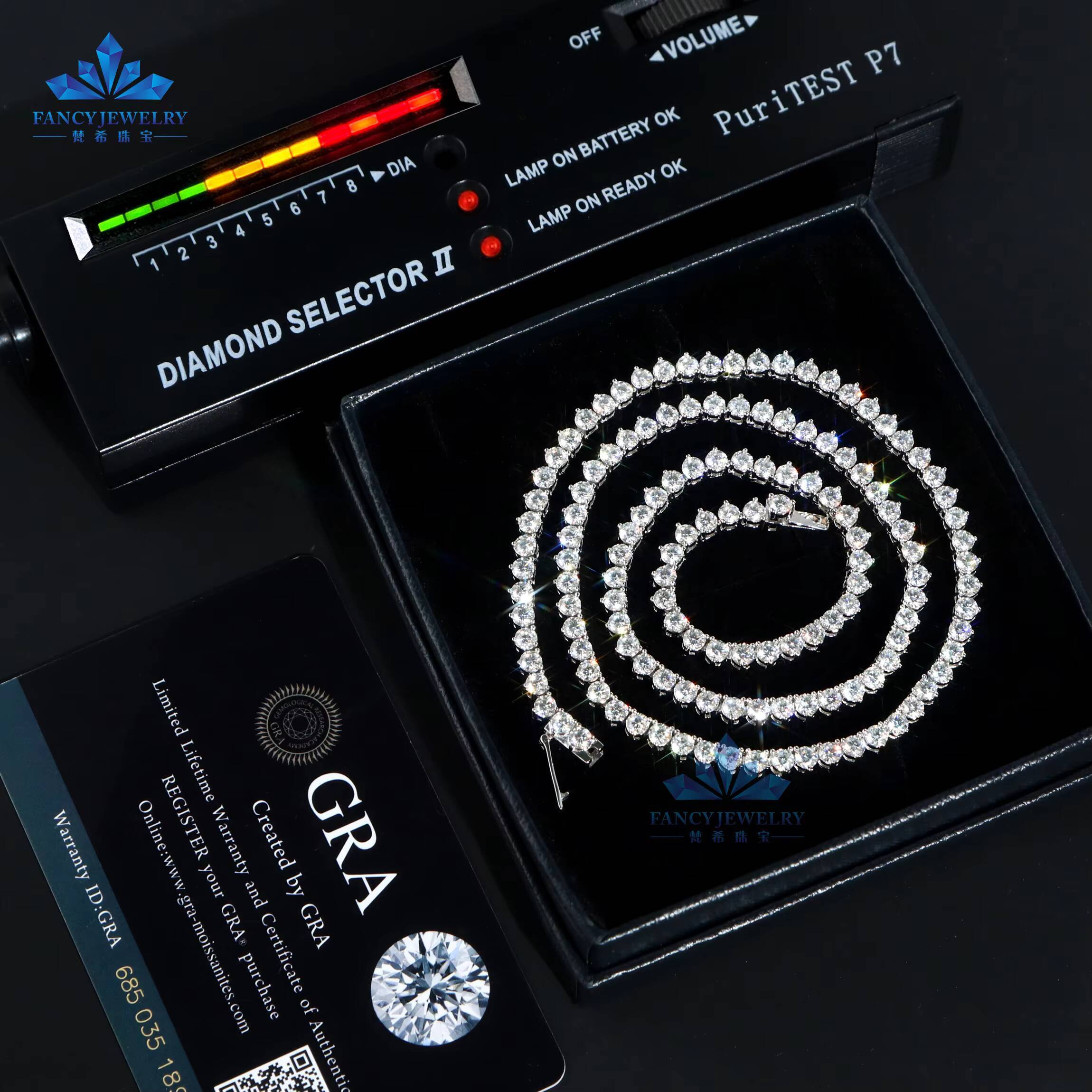 HipHop Style 3-Prong Tennis Chain Necklace for Men Women VVS Iced Out Round Brilliant Cut Diamond Gold Plated 925 Silver Jewelry