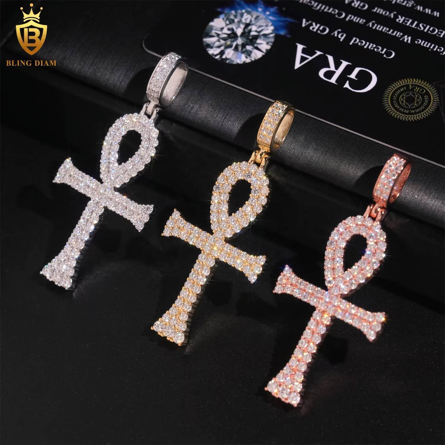 High Quality Fashion Jewelry 925 Sterling Silver Diamond VVS Moissanite Cross Pendant