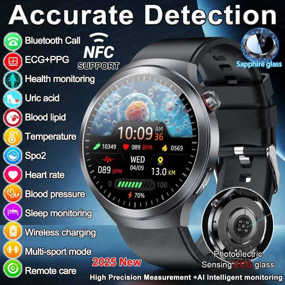 New For HUAWEI ECG+PPG Smart Watch Lipids Uric acid Blood Pressure Health watch Men NFC 100+Sport HD Bluetooth call Clock Women