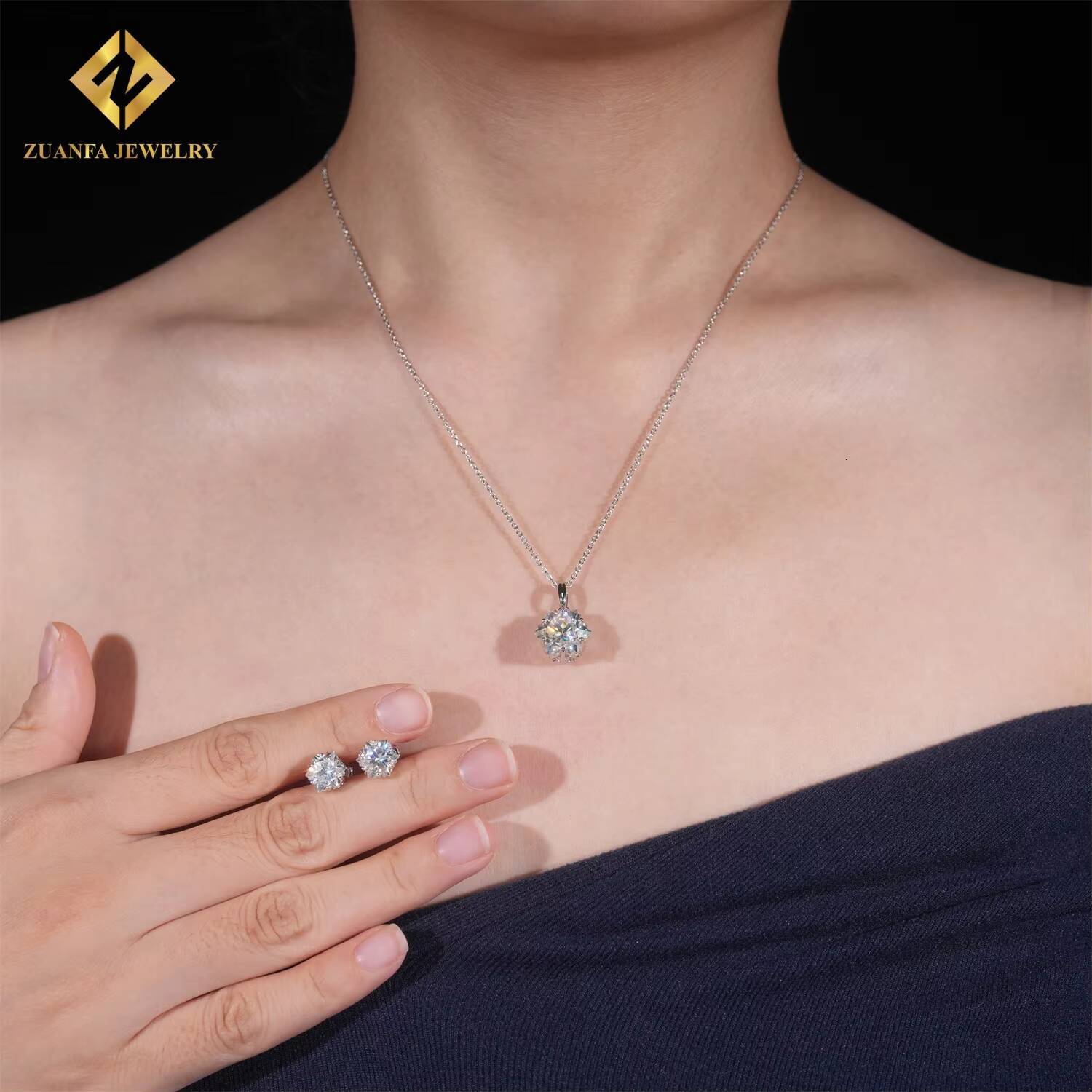 9cts Romantic Unique Snowflakes Cut Fine Jewelry Gifts Set for Women Singular Stone Charm Necklace Earrings Moissanite Jewelry
