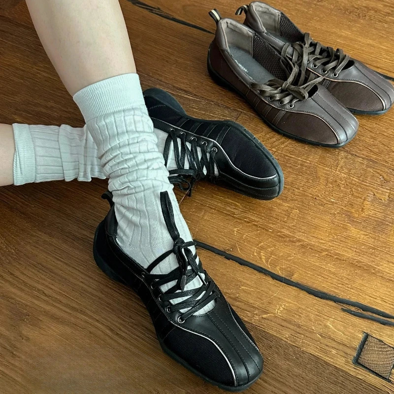 Womens ballet flats Fashion Korean ballet style lace-up retro casual shoes Comfortable lightweight ballet sneakers 250809