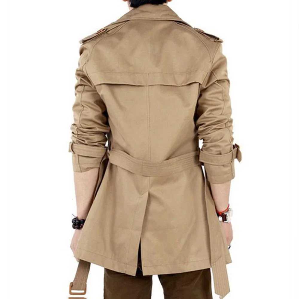 Autumn and Winter Mens Mid-Length Trench Coat Elegant British Solid Color Coat Korean Style Double-Breasted Casual Trench Coat W250815