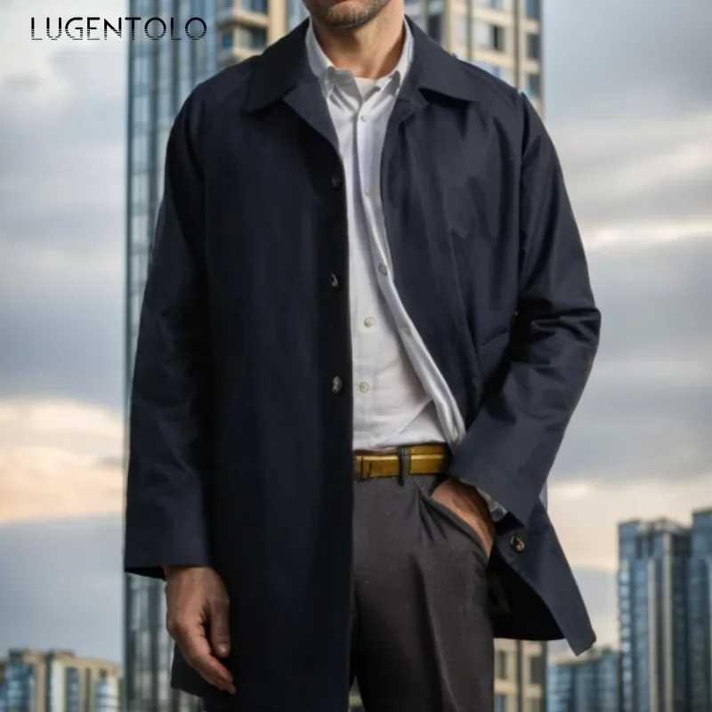 Men Casual Jacket Fall 2024 Long Trench Coat Solid Color Lapel Slim Fit Single Breasted Cardigan Fashion Simple Business Wear W250815