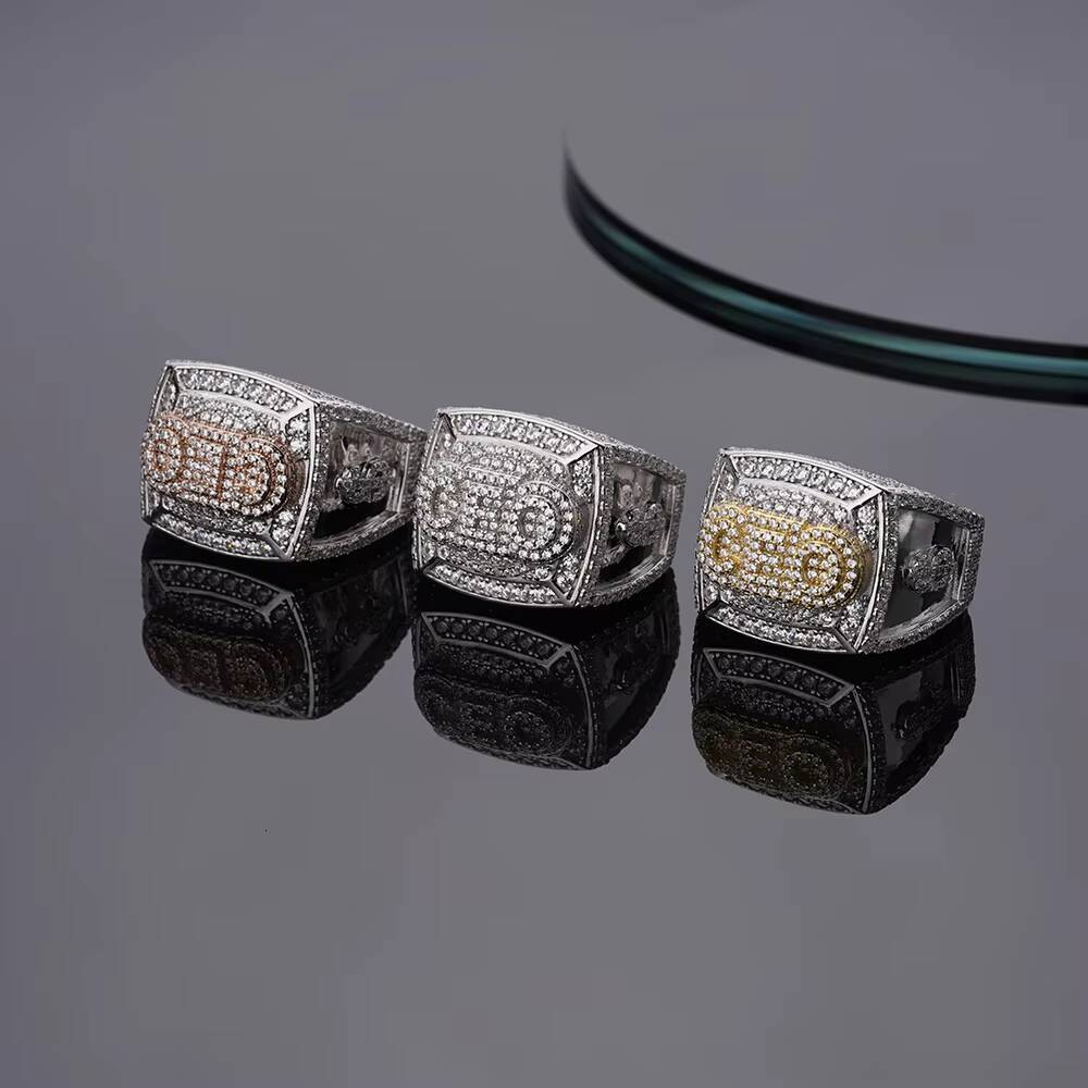 Hip Hop Fine Jewelry Iced Out Moissanite Dia Gold Plated Real Sterling Sier CEO Letter Dollar Signs Rings for Men