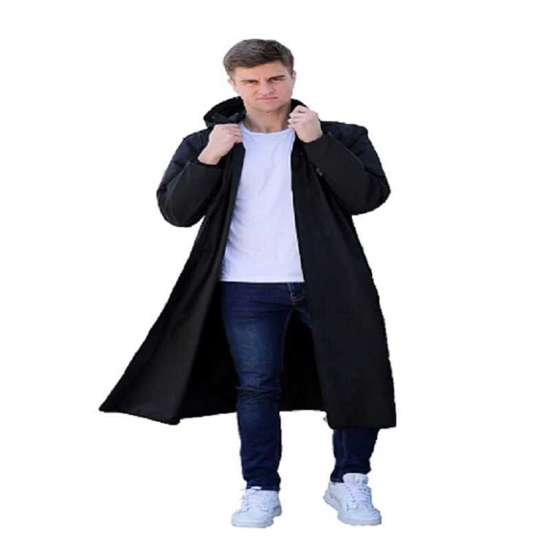 High quality 1PC black fashion adult waterproof long raincoat EVA unisex raincoat thick waterproof hooded raincoat outdoor hikin Y250814