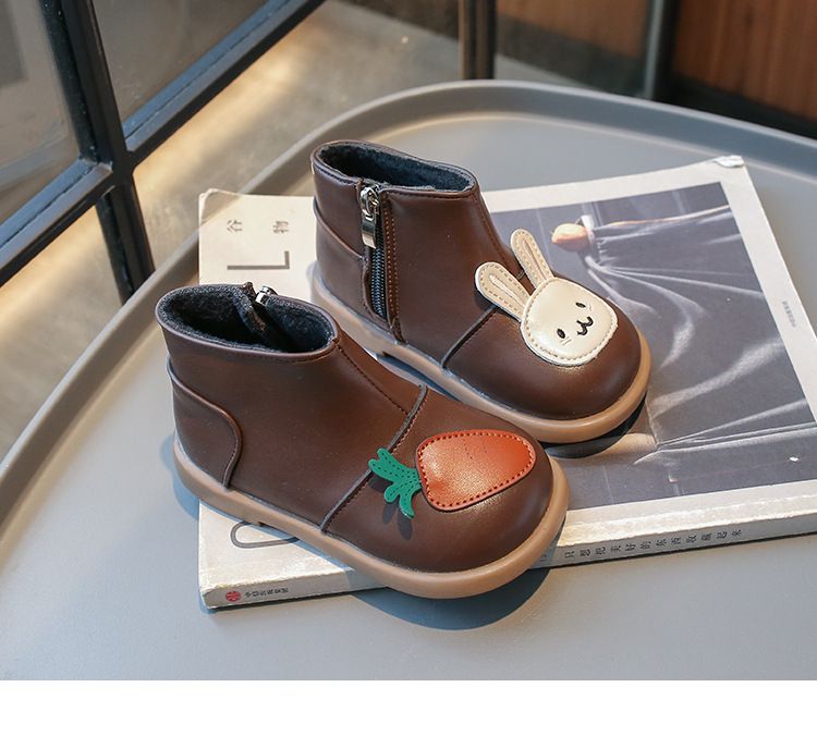 Kids Snow Boots Cute Bunny and Carrot Patch Girls Boots for Winter Fashion Cartoon Kidsnest Children Causal Warm Ankle Cotton Boots Size US 5C-12.5C