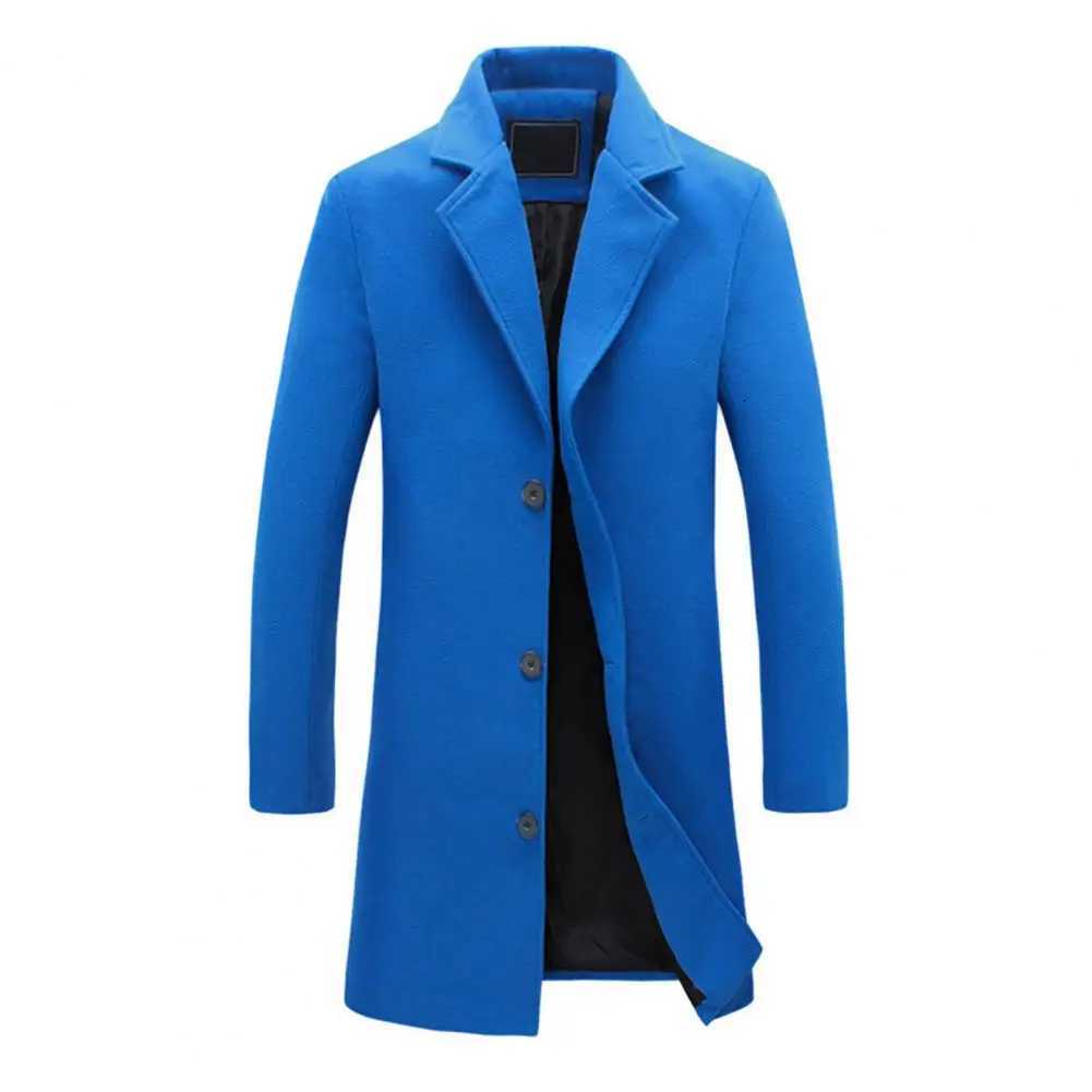 Men Windproof Casual Overcoat Woolen Coat Notch Lapel Long Sleeve Single Breasted Jacket Solid Color Business Coat W250815