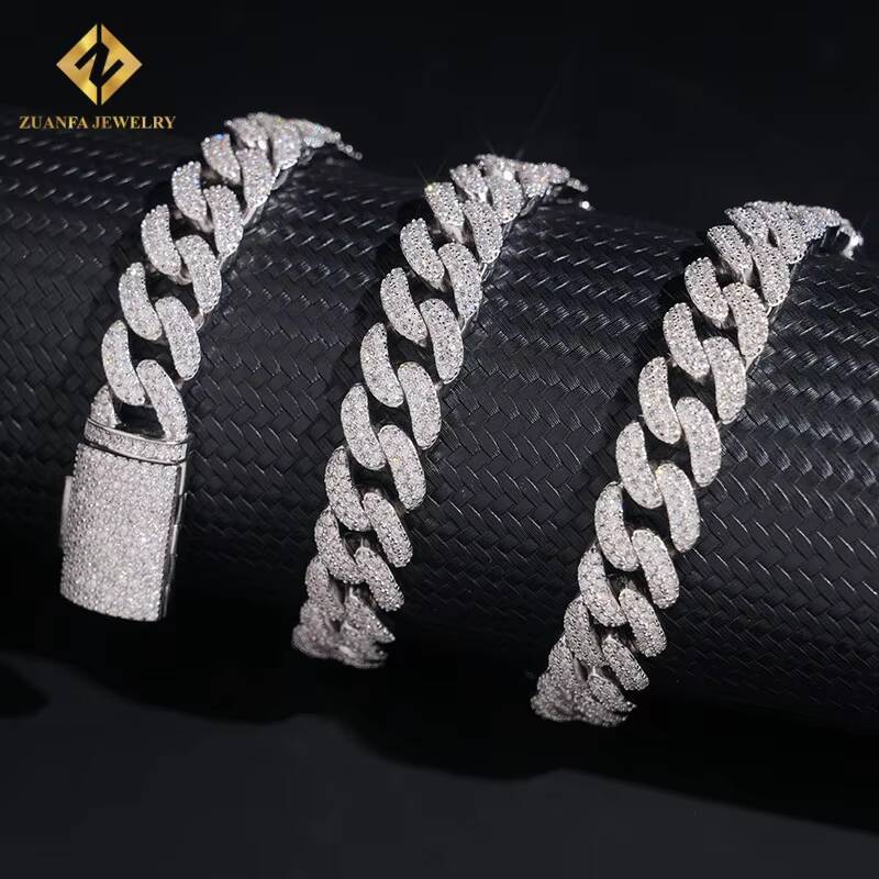 12mm Cuban Link Chain 925 Sterling Silver VVS1 Moissanite Fashion Pass Diamond Tester Fire Jewelry S925 Iced Out Hip Hop