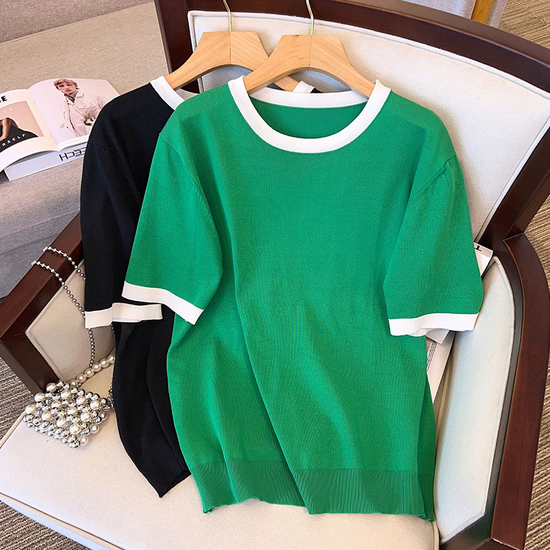 K1664 Plus size women's summer clothing ice silk knitted top fat girl slim 200/300 catties short-sleeved T-shirt