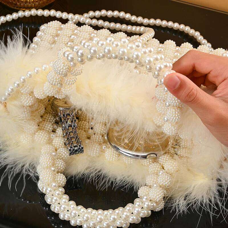 Designer bag 52 Fashion Bags For Ladies Pearl Beaded Plush Handbag Exquisite Winter Style Soft Fur Handmade Clutch Evening Bag for girle