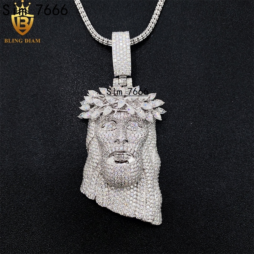 Luxury Iced Out Hip Hop Jewelry Jesus Vvs Moissanite Iced Out Pendant 925 Sterling Silver Rose Gold Plated