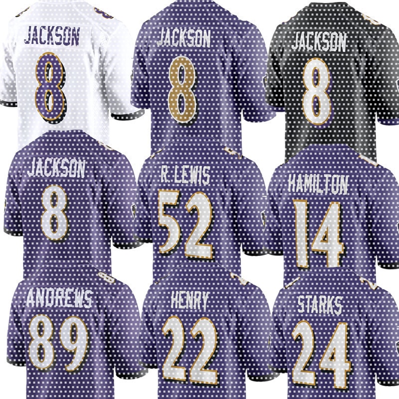 Derrick Henry Zay Flowers Lamar Jackson Malaki Starks Mark Andrews Nate Wiggins Rashod Bateman Ray Lewis Marlon Humphrey Roquan Smith Football Ravens Jersey