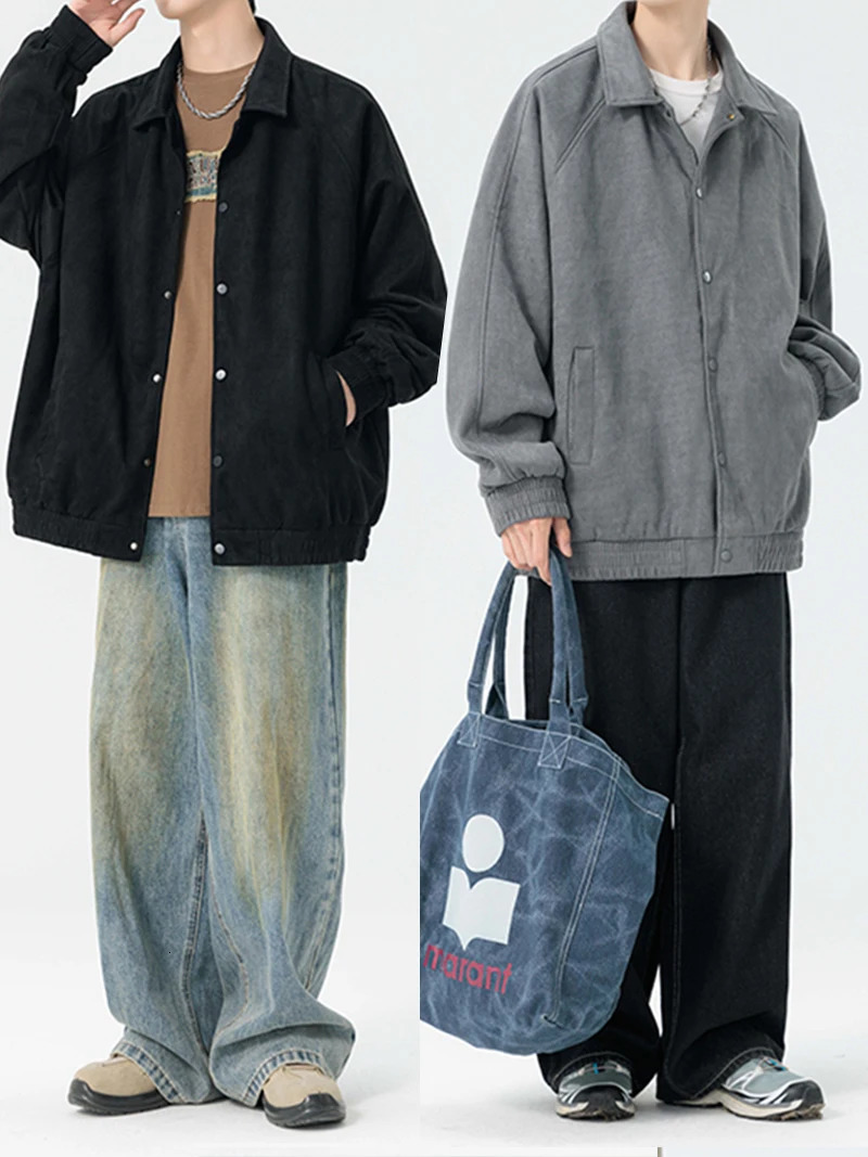 Suede Leather Jacket Men Spring Autumn Turndown Collar Casual Jacket Men Streetwear Plus Size M-8XL for Big and Tall Mens Coats 250808