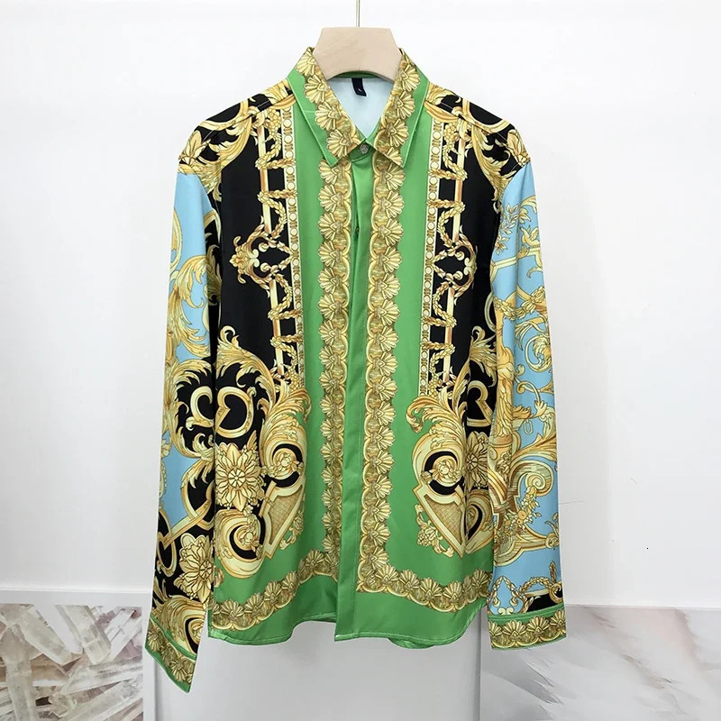 Casual Gold Retro Print Shirt Summer Mens Long Sleeve 3D Printed Lapel and Womens Fashion 250804