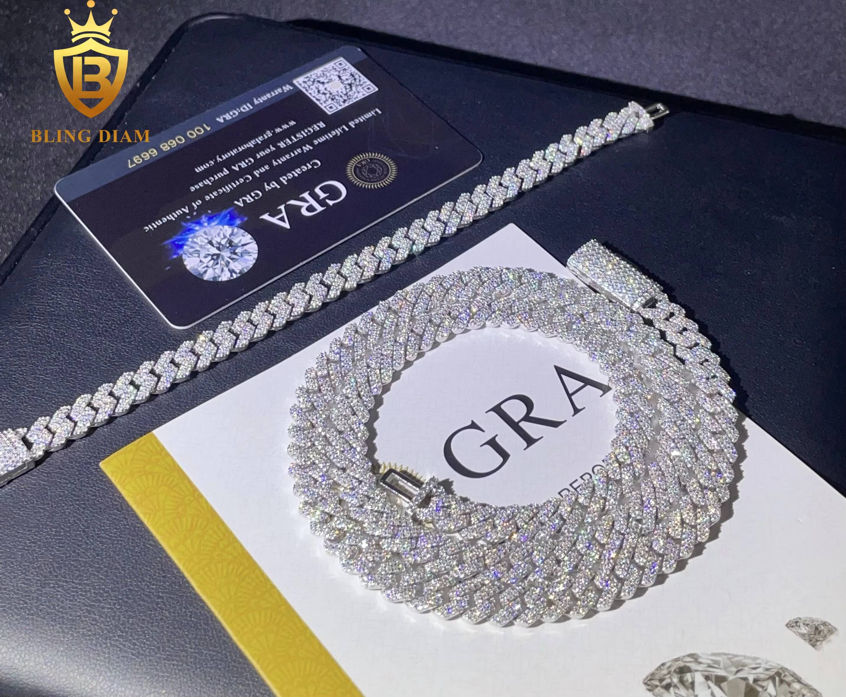 Factory Direct 925 Sterling Silver Moissanite Diamond Necklace with 8mm GRA Ice Out Cubans Link Chain and Rapper Necklace