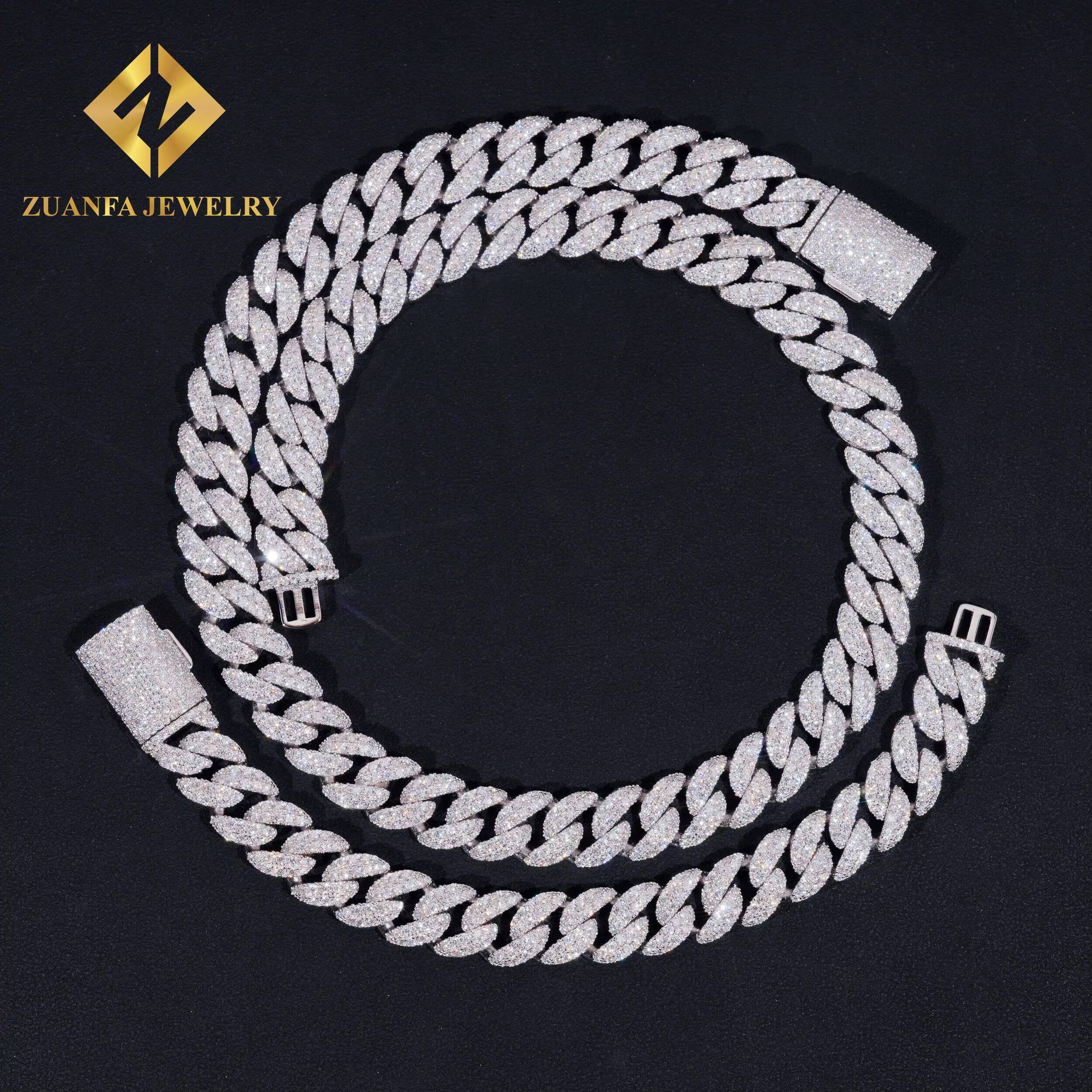 Hip Hop Men Rock Cuban Chain 925 Silver 12MM Width Iced Out VVS Moissanite Diamond Cuban Link Chain Pass Diamond Tester