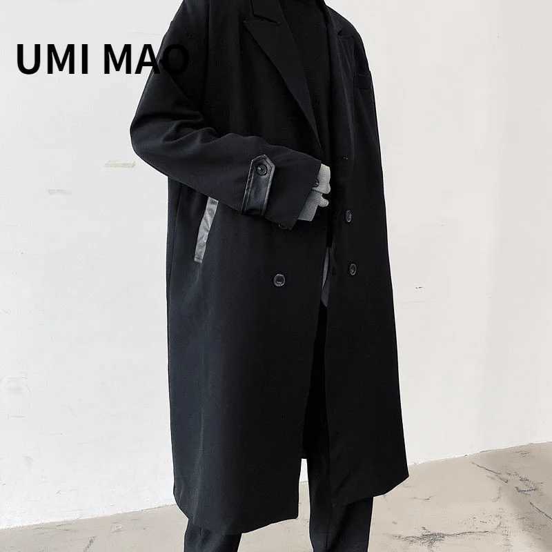UMI MAO Yamamoto Yohji Classic All-match Black Simple Mid-length Windbreaker Korean Style Temperament Women Men Trench Coat Y2K W250815