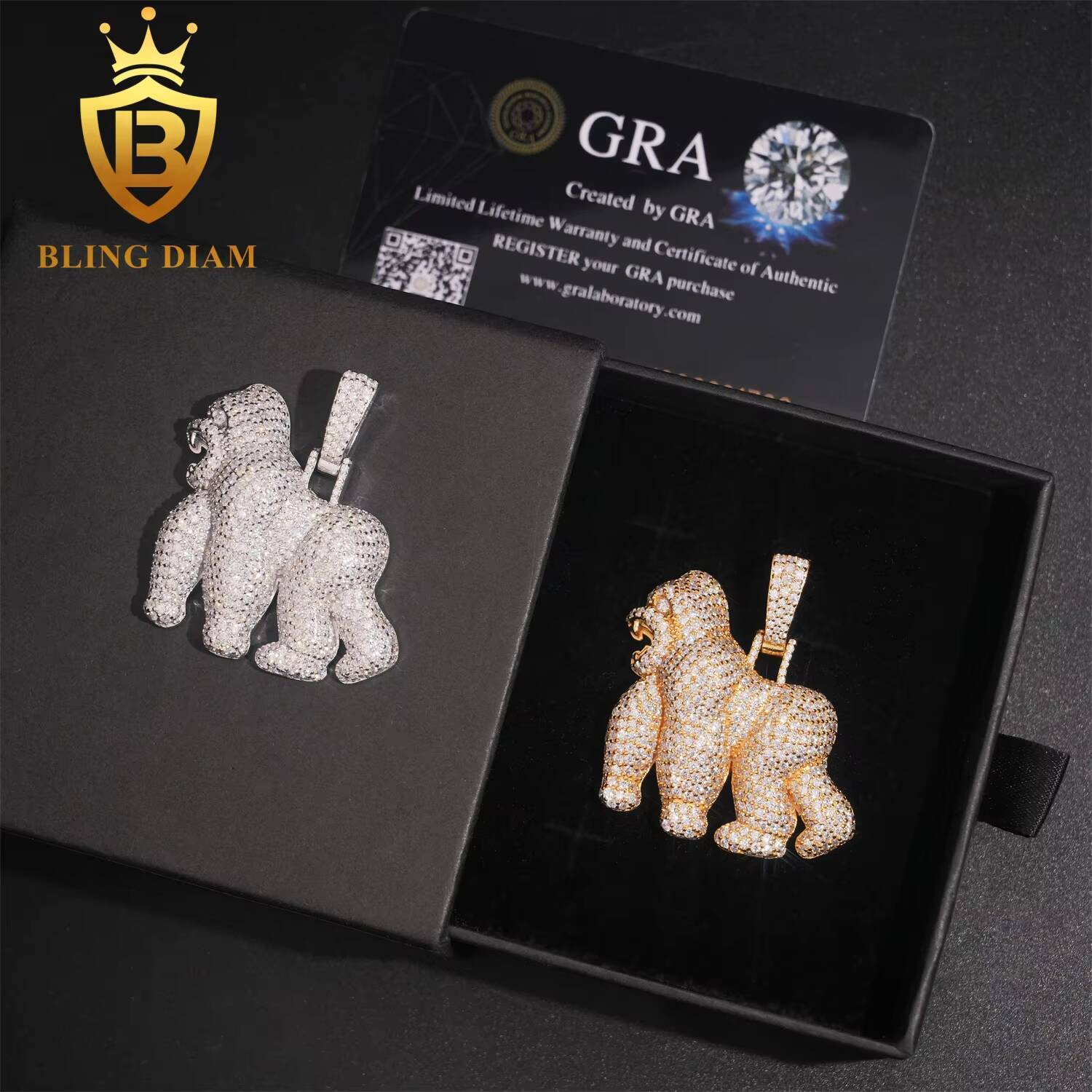 New Design Iced Out Little Chimp Pendant 925 Silver Vvs Moissanite Gorilla Pendants Hip Hop Fashion Gold Plated Pendant