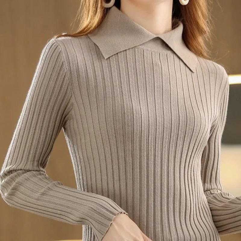 Long Sleeve Womens Polo Tshirts Plain Autumn Winter Slim Knitted in Trend High Quality Aesthetic Basic Fashion Female Tee 250814