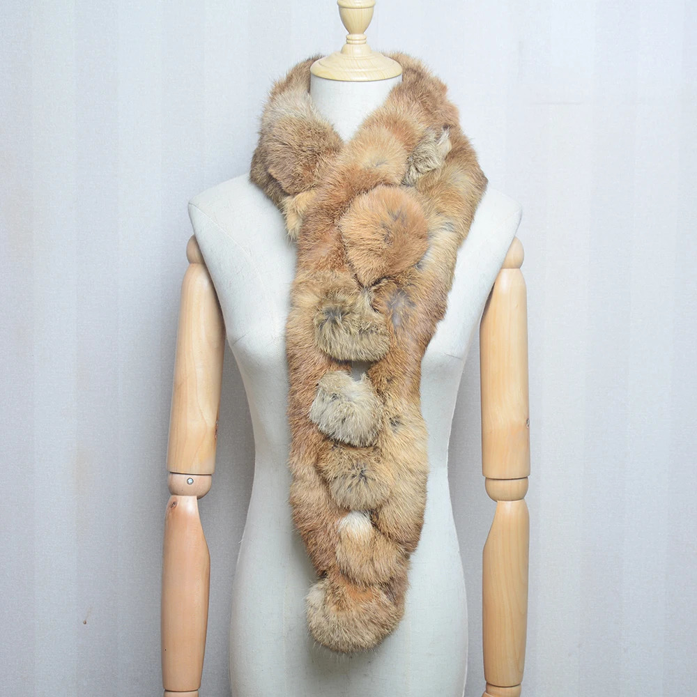 Women Winter Rabbit Fur Scarf 100% Natural Rabbit Fur Fashion warm And Soft Neckerchief Wholesale Pompoml Fur Scarves Headbands 250808
