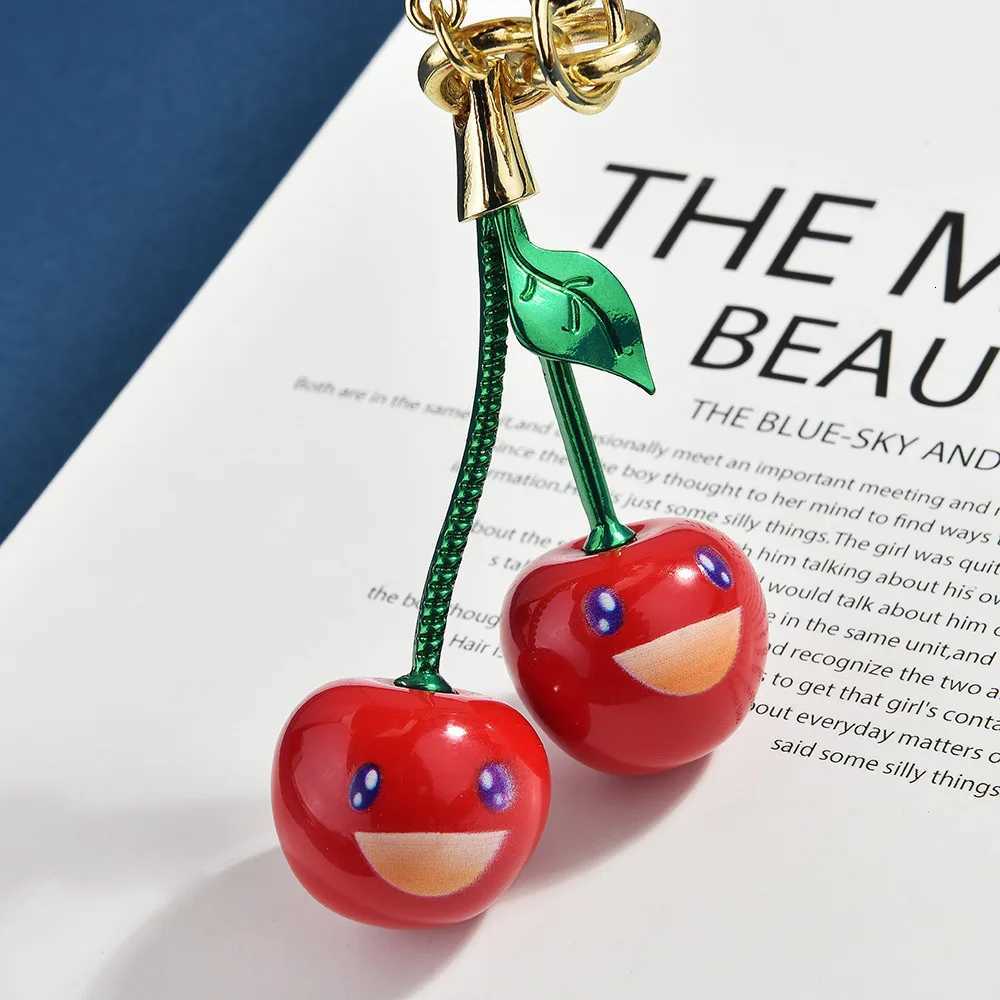Smiling Face Cherry Blossom Bag Decoration Keychain Cherry Resin Pendant Fruit Accessories Y250815