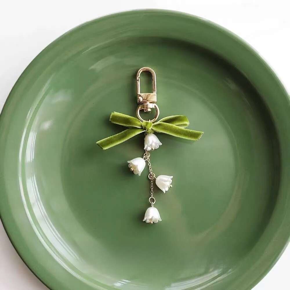 Forest Style Fresh Lily of the Valley Pendant Bag Accessories Anti-Lost Keychain USB Flash Drive Phone Strap