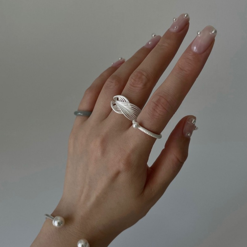 S925 Sterling Silver Three-Dimensional Braided Ring Set - Stackable Geometric Design