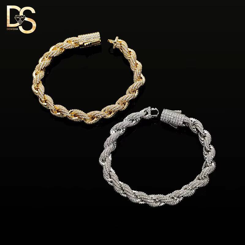 8mm Spring Buckle Full Moissaniteium Twisted Hip Hop Bracelet Twist Rope Cuban Link Chain Necklace