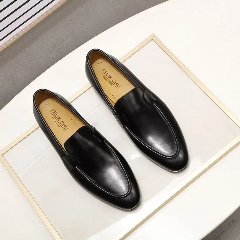 FELIX CHU ner Fashion Mens Loafers Leather Handmade Black Brown Casual Business Dress Shoes Party Wedding Footwear w250801