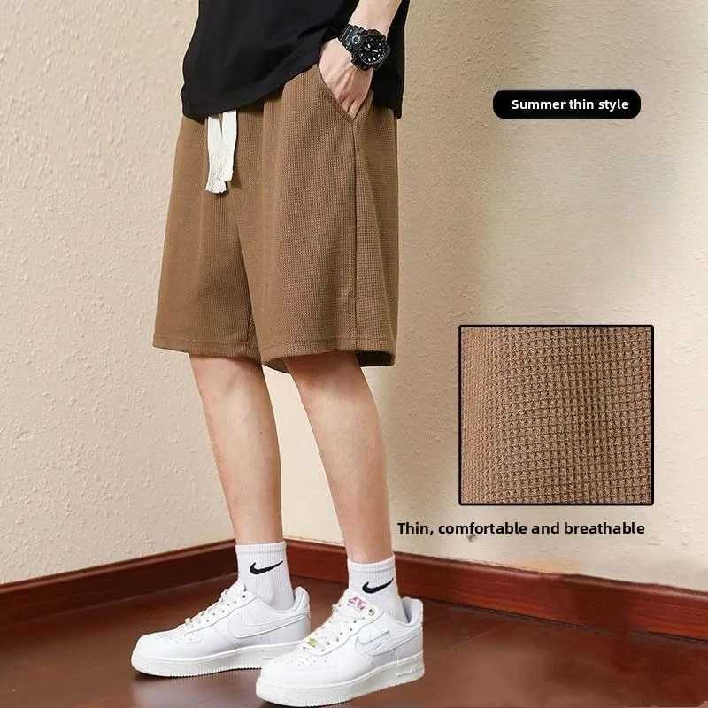 Mens Solid Color Summer Waffle Shorts for Casual Loose Breathable Thin Basketball Sports Cropped Shorts Beach Pants Y250814