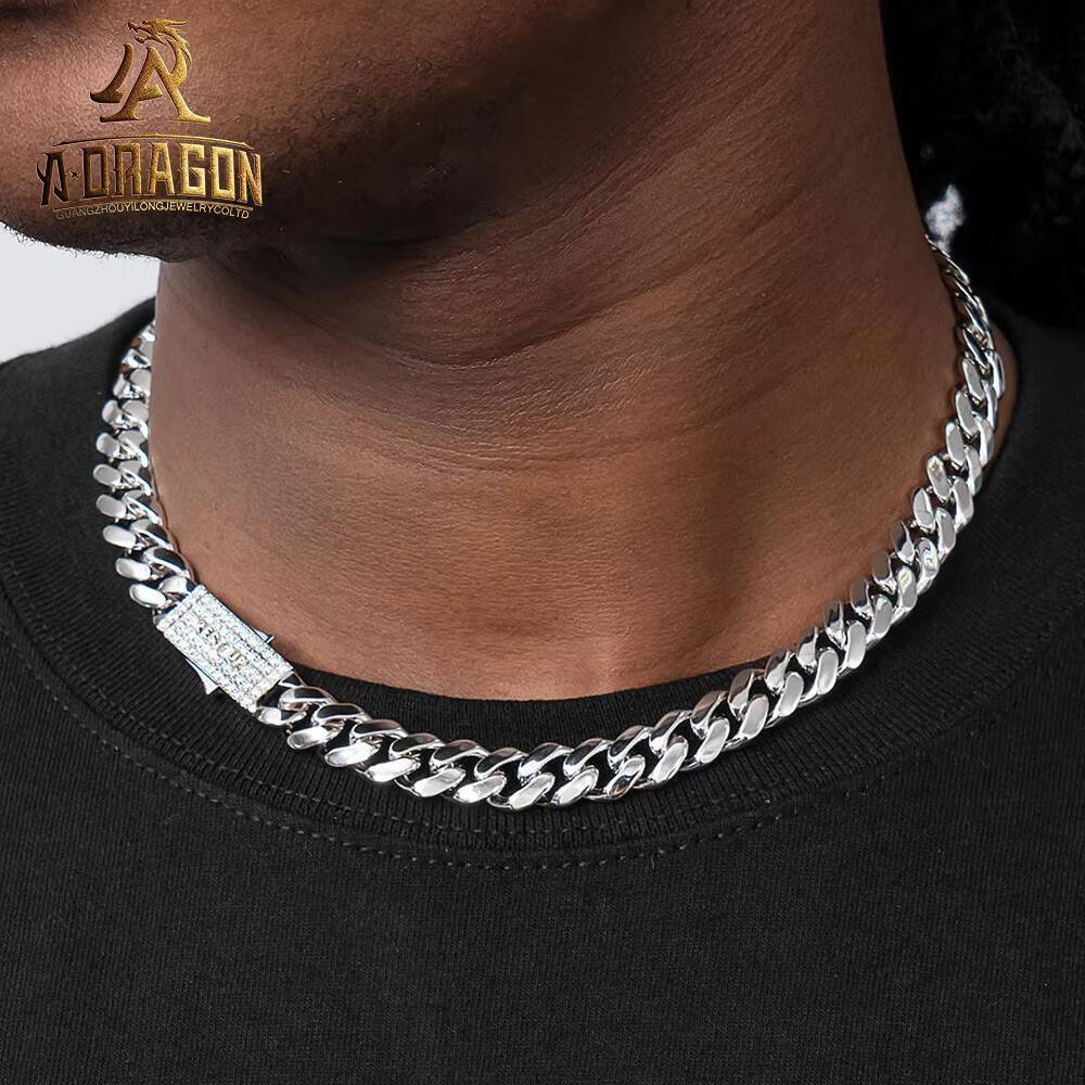 Custom VVS Moissanite Diamond Clasp 18K Gold Filled 6-18mm Silver Miami Cuban Link Chain