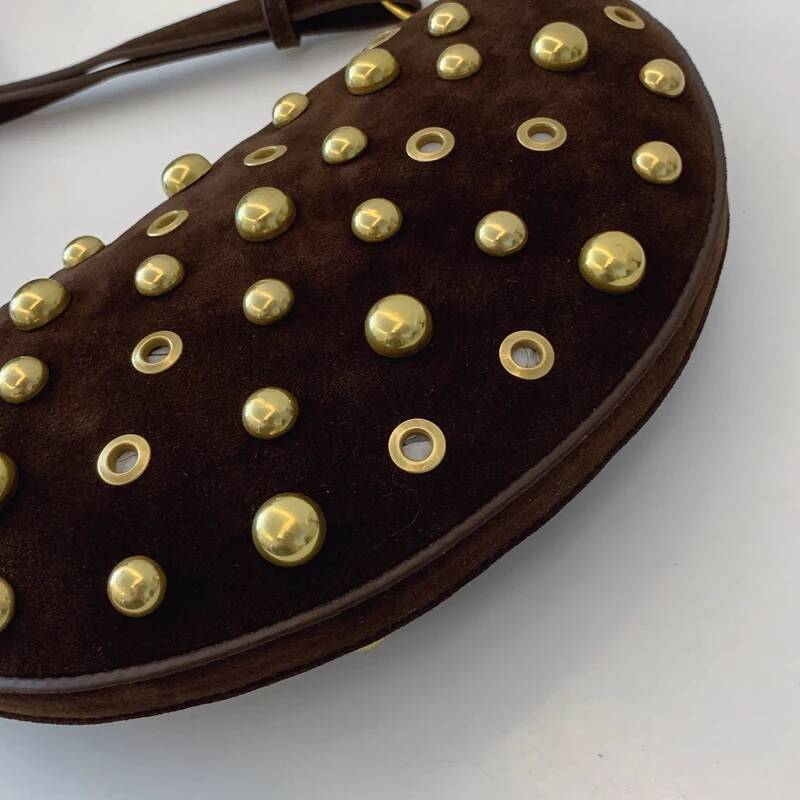 MOODS Branded Half-Moon Shoulder For Women Faux Suede Rivets Decor Crossbody Hobo Bags 2025 Latest Designer Handbags
