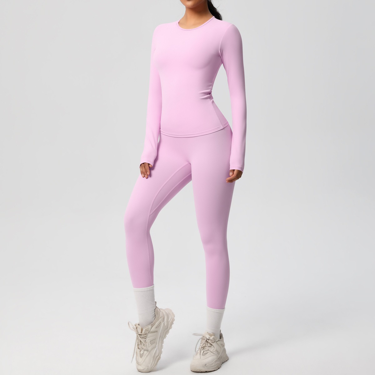 Quick Dry Naked Feel Skin Friendly Tight Long Sleeve Yoga Set Outdoor Running Slim Fit Fitness Pants Sports Outfit Women
