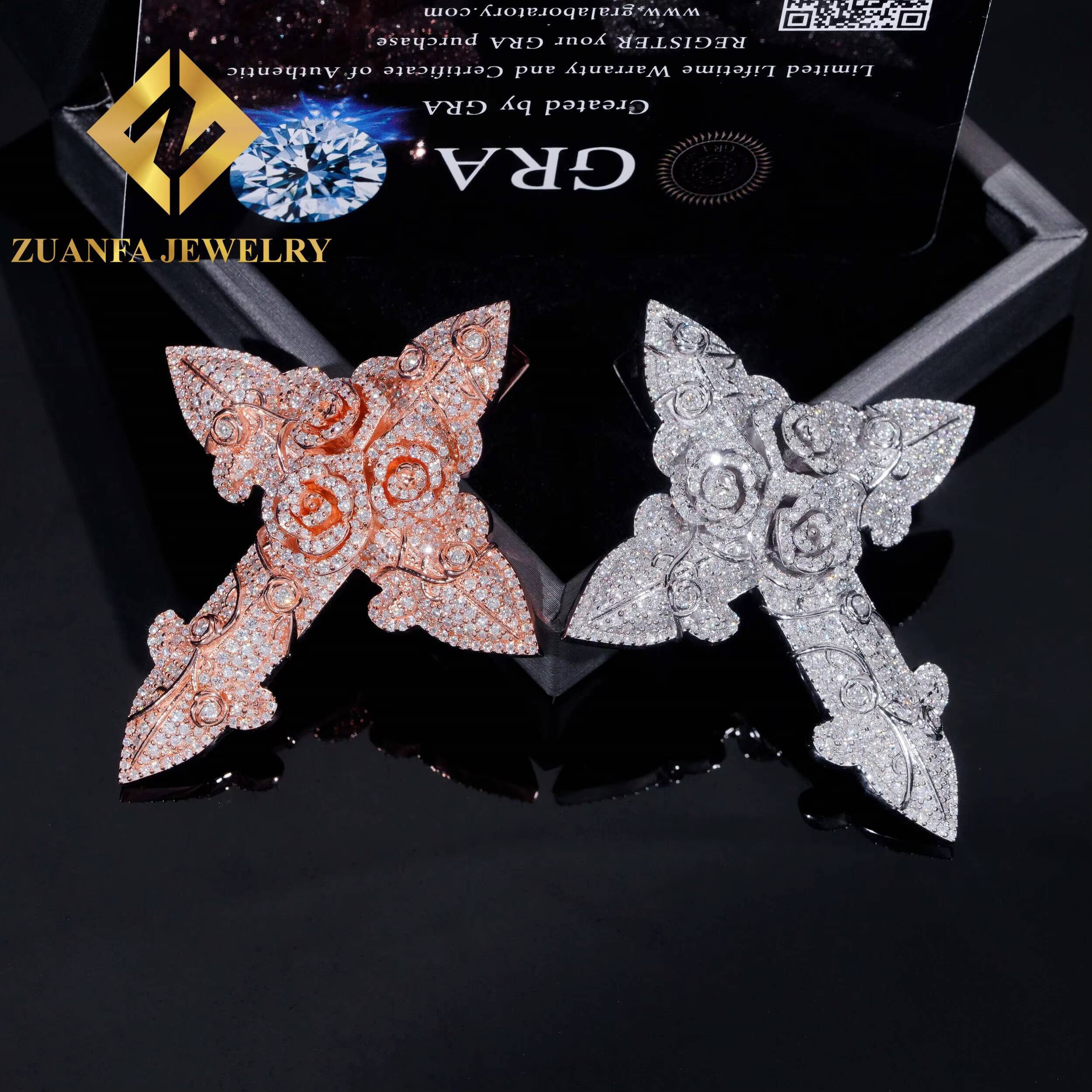 Beatiful Hip Hop 925 Silver Moissanite Cross Pendant Jewelry Fine Ice Out Pendant Unisex