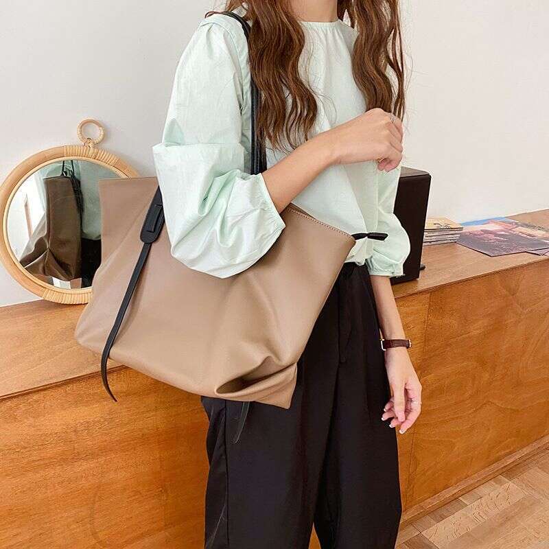 new Korean version PU leather waterproof soft surface simple tote casual large capacity single shoulder bag,